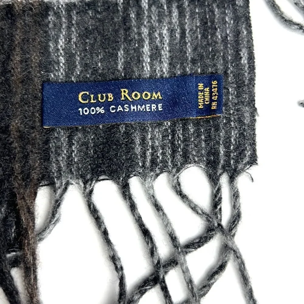 NWOT Club Room 100% Cashmere Plaid Gray Scarf 11,5x66